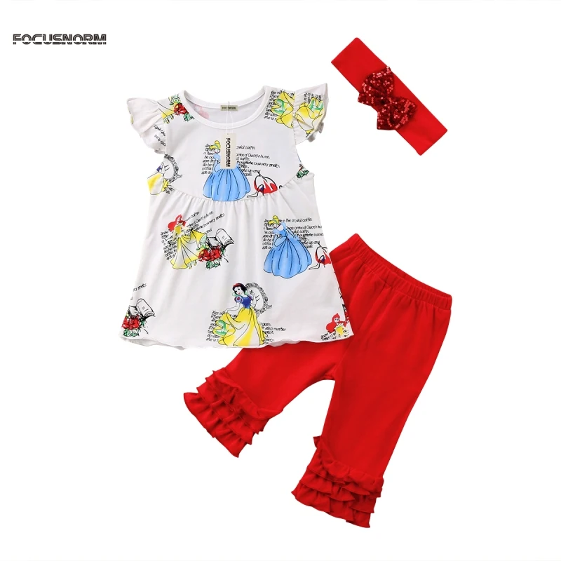 Summer Kids Girls Outfits Clothes Toddler Snow White Tops Pants 3PCS Set Baby Girl White Shirt