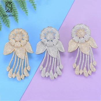 

SISCATHY Trendy Flower Earrings Dubai Bridal Wedding Earrings Luxury Cubic Zirconia Drop Earrings Jewelry boucle d'oreille femme