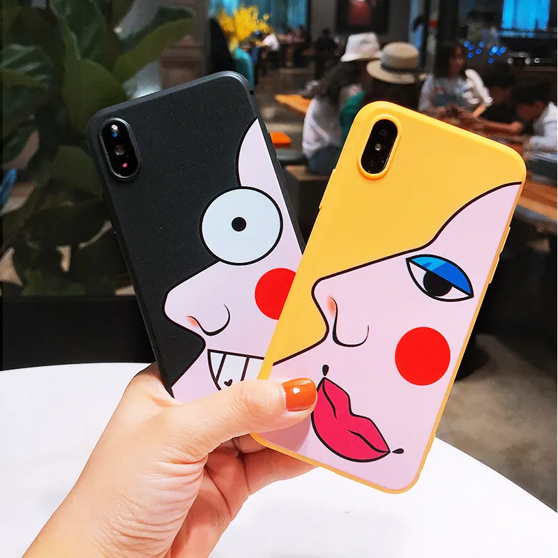 

Couple spoof phone case for coque iphone xs max xr x silicone cover for iphone 8 7 6 6s Plus art abstract patterned cases fundas
