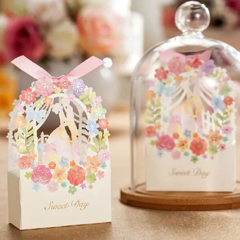 Романтическая Свадебная подарочная сумка, элегантные роскошные украшения, цветы, помолвка, лазерная резка, вечерние, сладкие сувениры, свадебная бумажная коробка для конфет