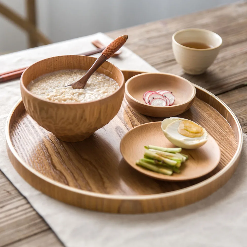 Креативный деревянный поднос, японский деревянный круглый поднос, бытовой поднос для чая, тарелка для фруктов, тарелка для закуски
