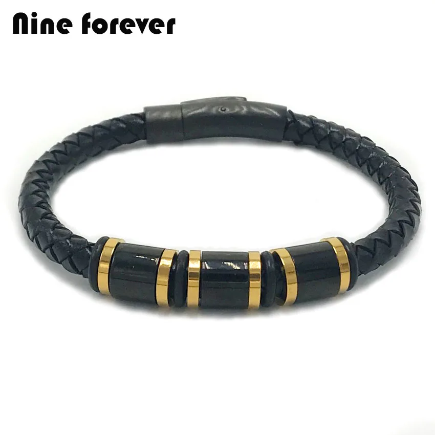 Nine forever новинка хит мужской браслет из натуральной плетеной кожи нержавеющей