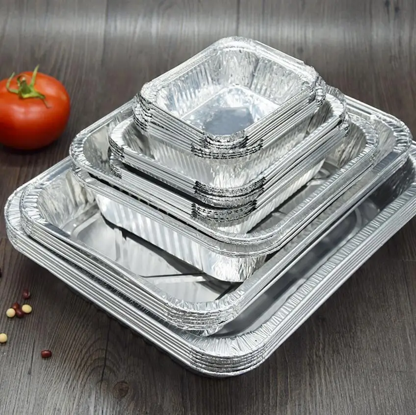 5Pcs Party Disposable Square Tin Foil Paper Box Oven Barbecue Bowl