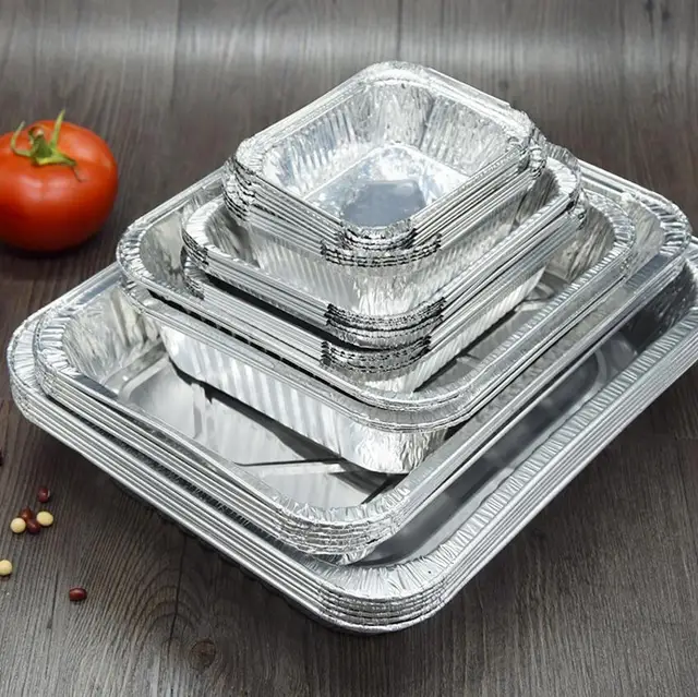 5Pcs Party Disposable Square Tin Foil Paper Box Oven Barbecue Bowl