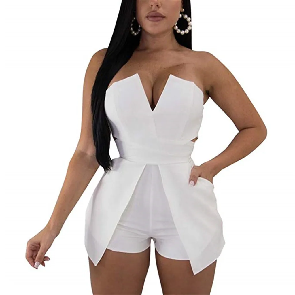

feitong rompers womens jumpsuit bodysuit plus size Women's Tube Top Strapless Split Wide Leg Jumpsuits Rompers #3
