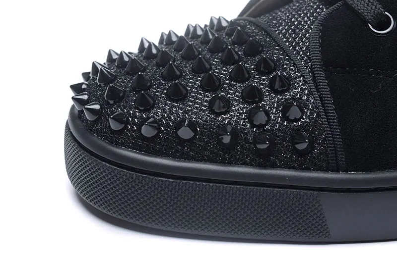 Пара Повседневное кроссовки черный тянуть сетки черные шипы обувь на шнуровке Для мужчин Высокая обувь флэтс на платформе с заклепками модные роскошные Дизайнерская обувь