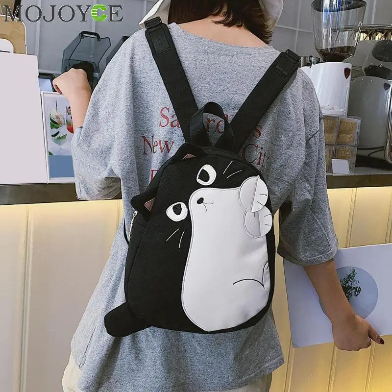 

Funny Cute Cat Print Travel Backpacks Student School Bag Women Canvas Knapsack Top-handle Bags Gift mochila feminina