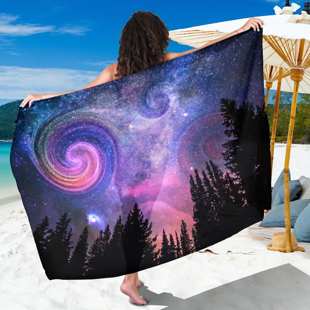 

Large Beach Towel for Adults Chiffon Fabric Psychedelic Galaxy Starry Night Forest Chiffon Beach Sarong Long Chiffon Scarf Shawl