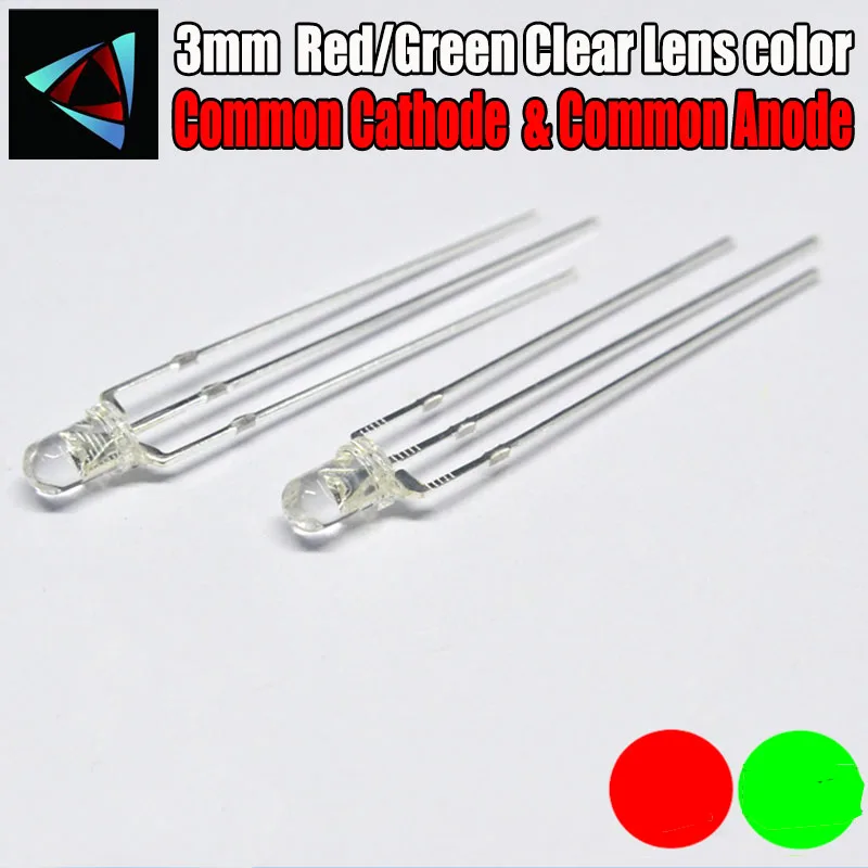 Blue 3 Pin LED Light Lamp Common Cathode 200Pcs 5mm Diffused Bi-Color Red