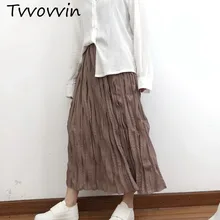 TVVOVVIN новая однотонная винтажная эластичная лента плиссированная Женская юбка Лидер продаж простая индивидуальная винтажная нижняя часть V535