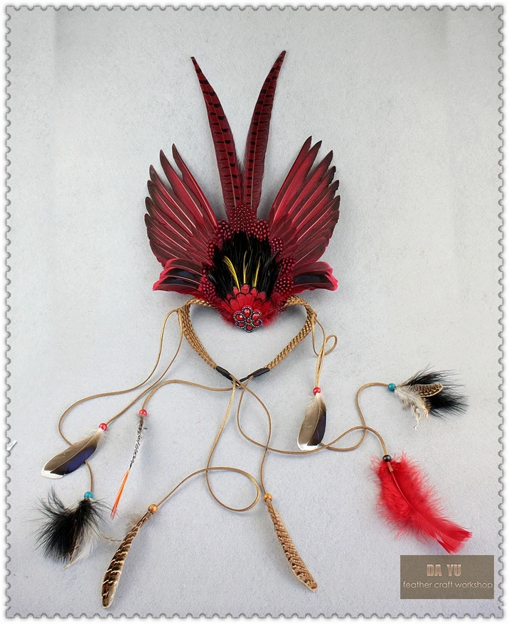 Модная африканская повязка на голову с перьями перо головной убор вечерние аксессуары для волос женский головной убор праздничный подарок - Цвет: Красный