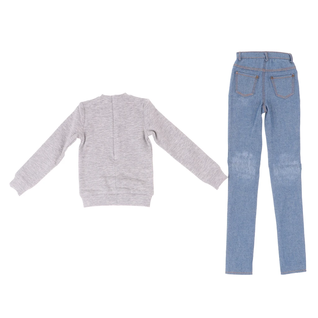 Fashion 1/3 BJD Long Sleeve Tshirt Ripped Jeans Set Outfit Clothes Accessory for Normal 70cm Uncle Size Doll