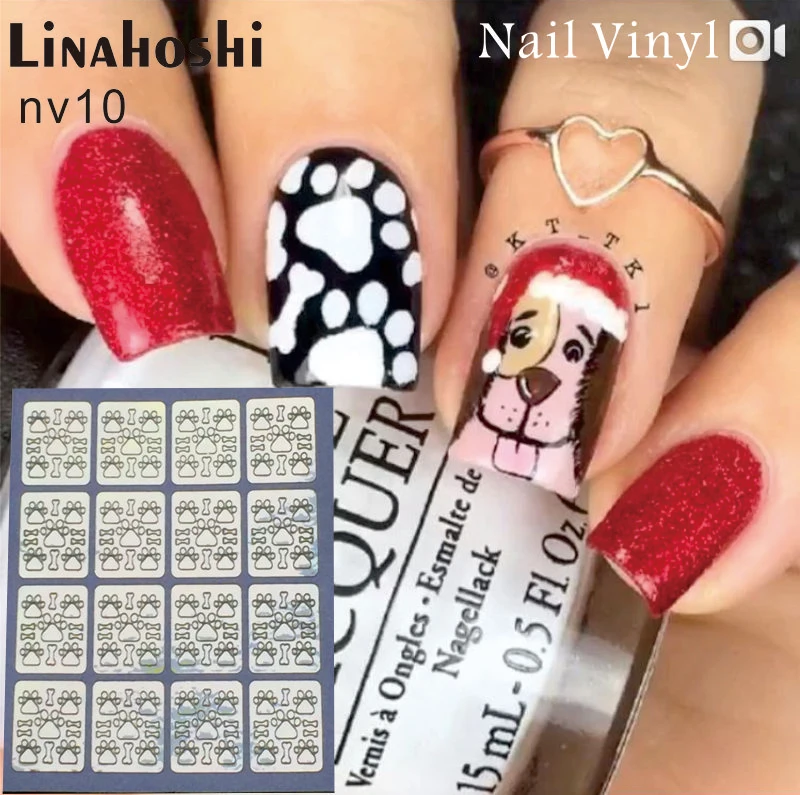 

Linahoshi #NV10 1 Sheet Nail Vinyl Stencil PAW Non-hollow Out Nail Art Stencils Set Hot Nail Art Decals And Stickers