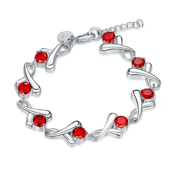 

Standard 925 Silver Charm Bracelet Red Crystal Zircon Alphabet Bracelet Standard sterling silver lobster clasp