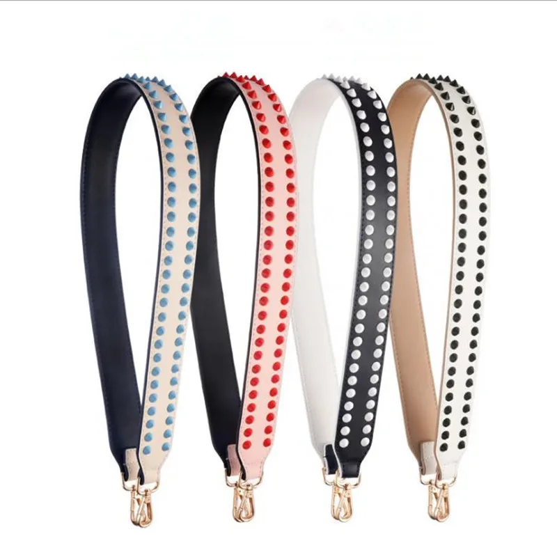 

2018 new fashion leather wide shoulder strap rivet bag with hit color wild shoulder strap bag accessories shoulder diagonal