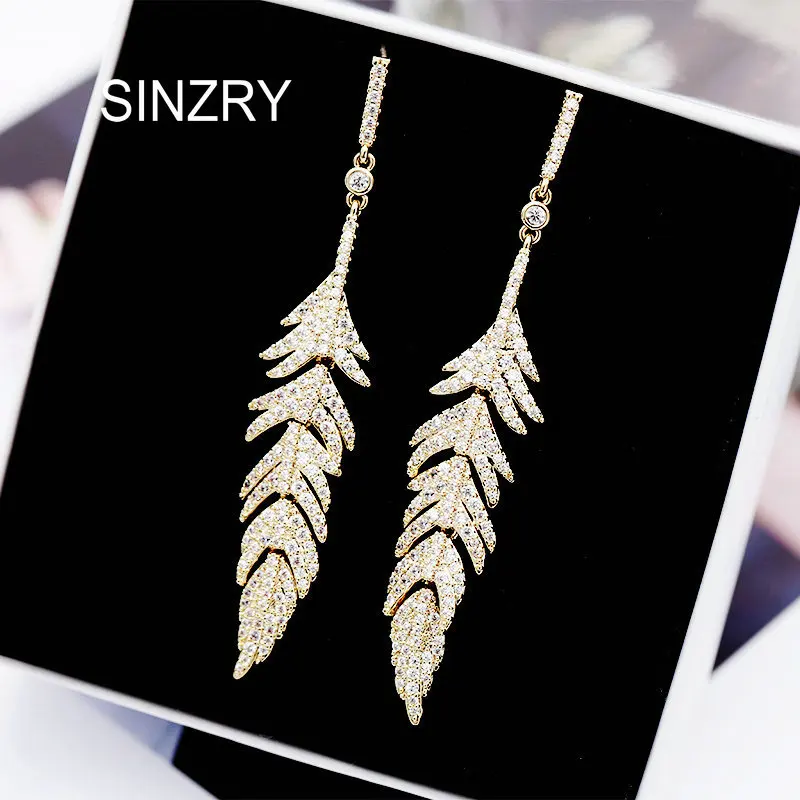 

SINZRY elegant cubic zirconia dazzling feather dangle earrings creative trendy CZ party drop earrings jewelry gift for women