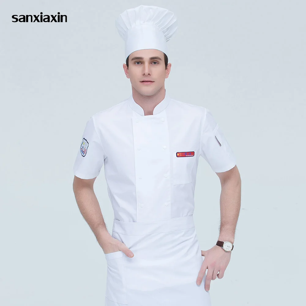 

Short sleeved catering Workwear restaurant uniforms shirts hotel Kitchen Chef Jackets Double-breasted Food Service work clothes