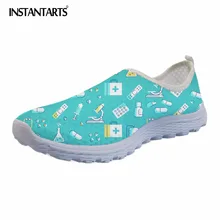 INSTANTARTS 2018 Summer Women Slip-on Flat Shoes Nursing Pattern Breathable Ladies Sneaker Shoes Fashion Air Mesh Woman Flats