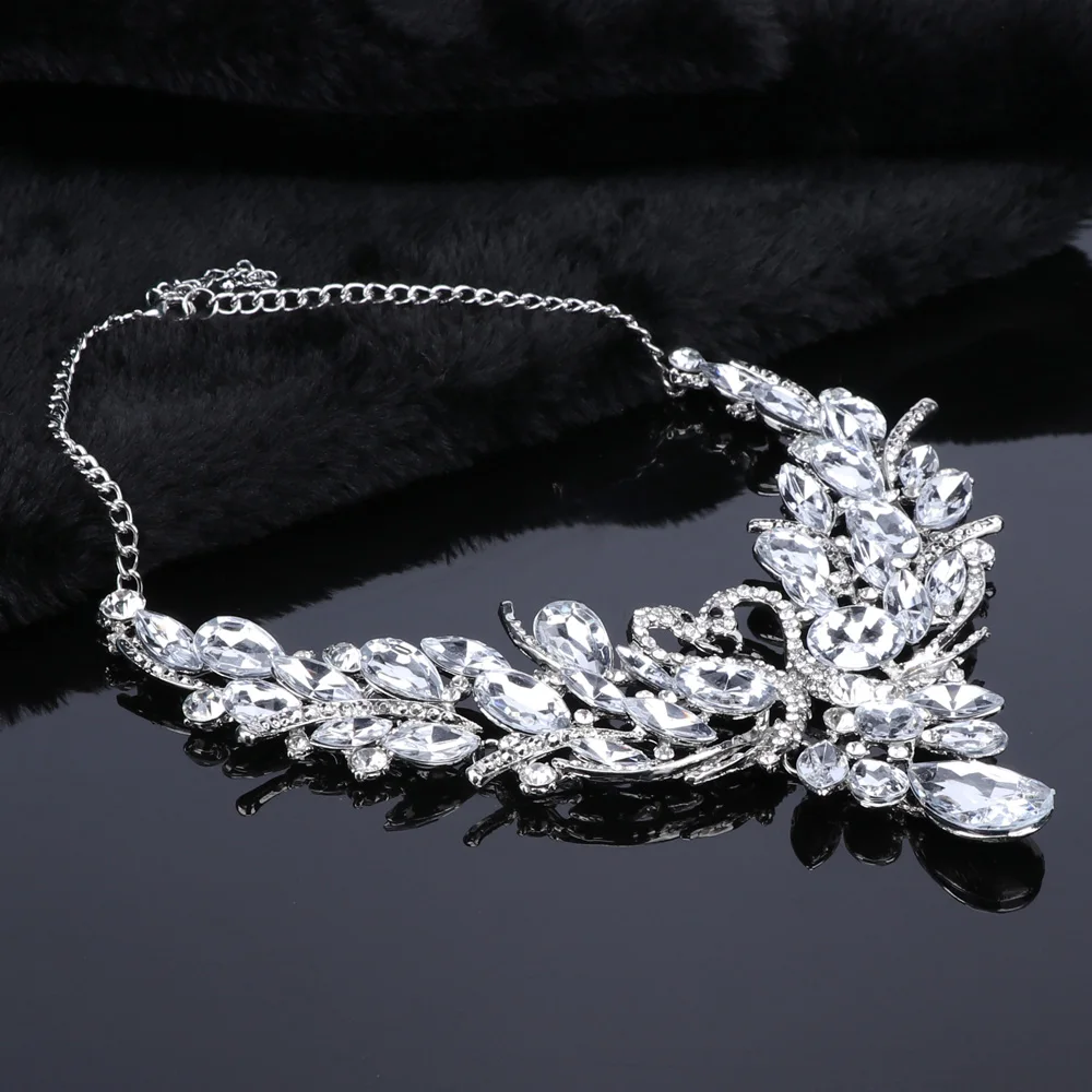 Прозрачный кристалл, свадебный ювелирный набор серебряного цвета, ожерелье с подвеской в виде лебедя, женский подарок, вечерние ожерелья на свадьбу, выпускной, серьги, аксессуары