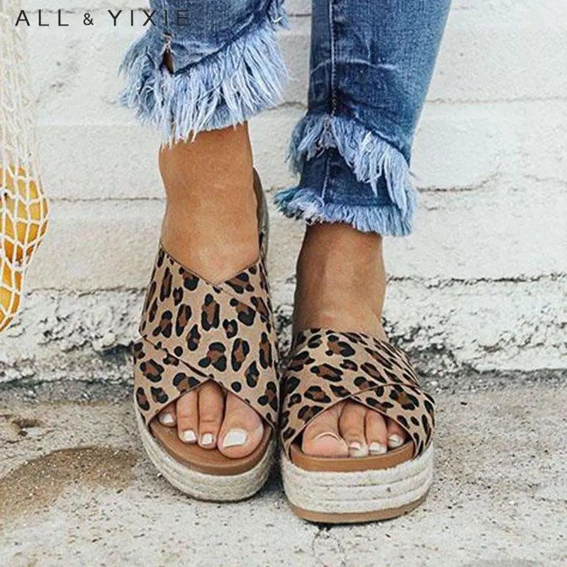 

ALL YIXIE 2019 Sexy Leopard Sandals Summer Women Slippers Open Toe Platform Casual Shoes Ladies Outdoor Beach Flip Flops Size 43