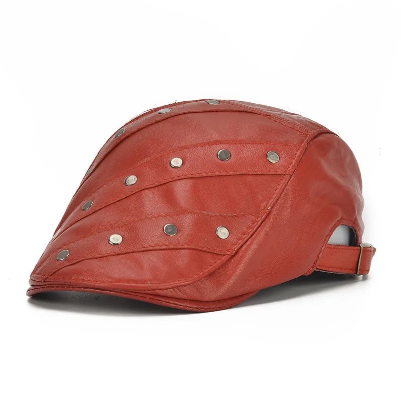 

Genuine Leather Visor Hat Men Women Autumn Winter Korean Riveting Cap Sheepskin Adjustable Thin Female Male Fashion Hats H259