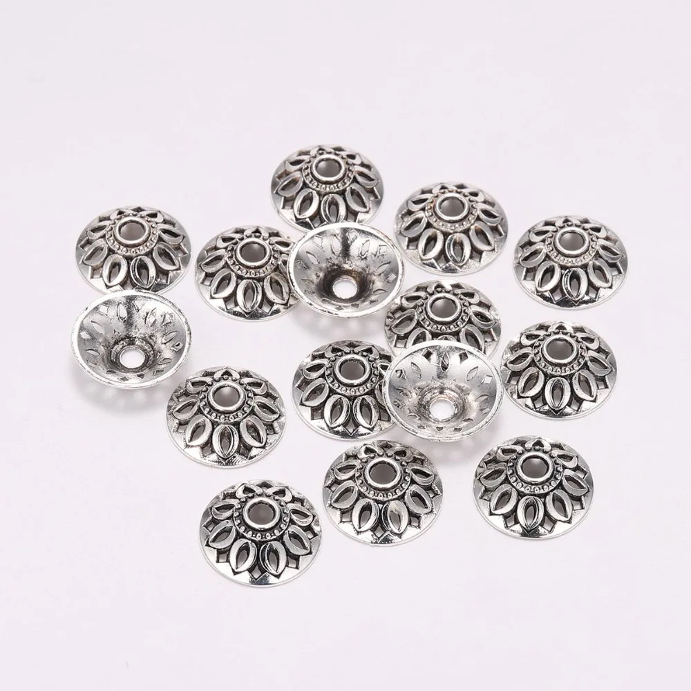 

20pcs/Lot 14mm Antique Silver Round Flower Metal Bead End Caps For Jewelry Making Findings Needlework Diy Accessories