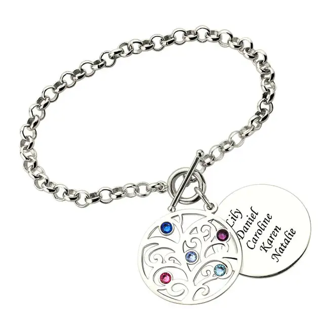 Ailin Engraved Family Tree Bracelet With Birthstones Silver Mother Ailin Engraved Family Tree Bracelet With Birthstones Silver Mother Birthstone Jewelry Gift