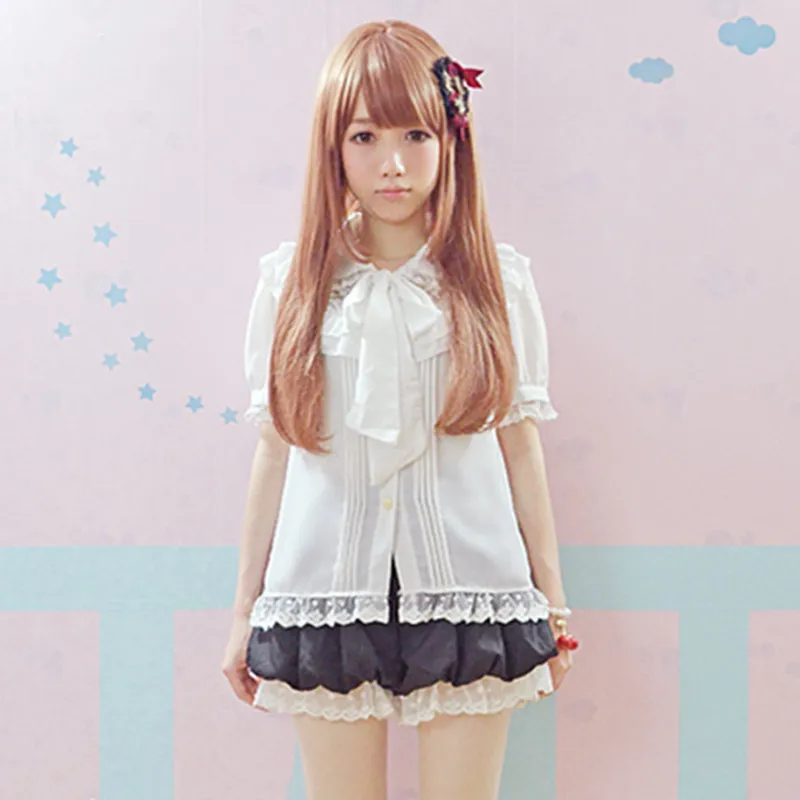 

Summer Girls Cute Lolita blouse lace lantern sleeve bow tie chiffon Japanese Kawaii Shirts Women High quality Mori blouse