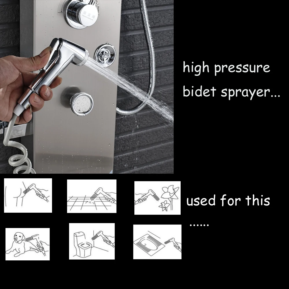 Bathroom Shower Panel Column Brushed Nickel LED Rain waterfall Shower Panel 6 Functions 2 massage Big display With Bidet Taps