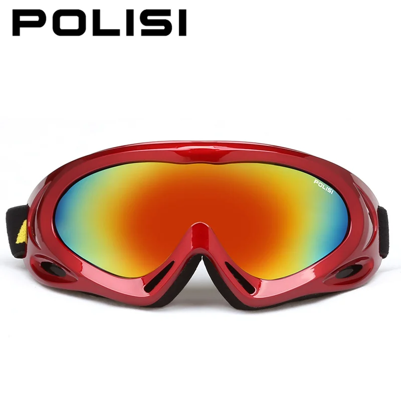 POLISI для мужчин женщин Горные лыжи Сноуборд очки зимой Анти-Туман Лыжные очки для скейтборда; UV400 Лыжный Спорт Альпинизм - Цвет: Red