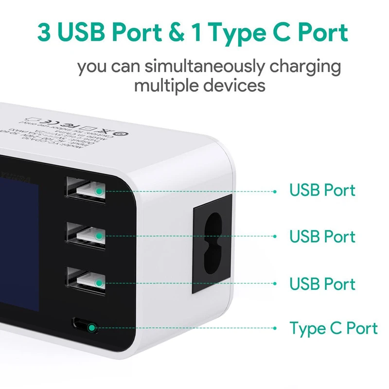 Универсальный 3 порта usb type-C адаптер для быстрой зарядки светодиодный дисплей настенное настольное зарядное устройство для iPhone iPad SAMSUNG HUAWEI Xiaomi Tablet