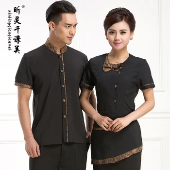 

Hotel Waiter Girl Summer Overalls Short Sleeved Clothing Restaurant Cashier Waiter Waitress Work Clothes J086