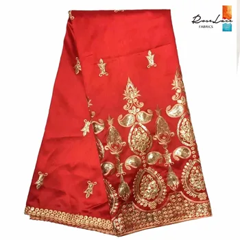 

2019 Red African Lace Fabric Sequined George Embroidered Fabrics Nigeria Style Silk Guipure Lace Material India Wedding George