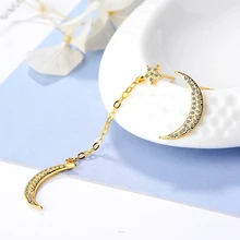 

RONERAI Fashion 925 Sterling Silver Earrings For Women Jewelry Crystal Asymmetrical Star Moon Stud Earring Party Accessories