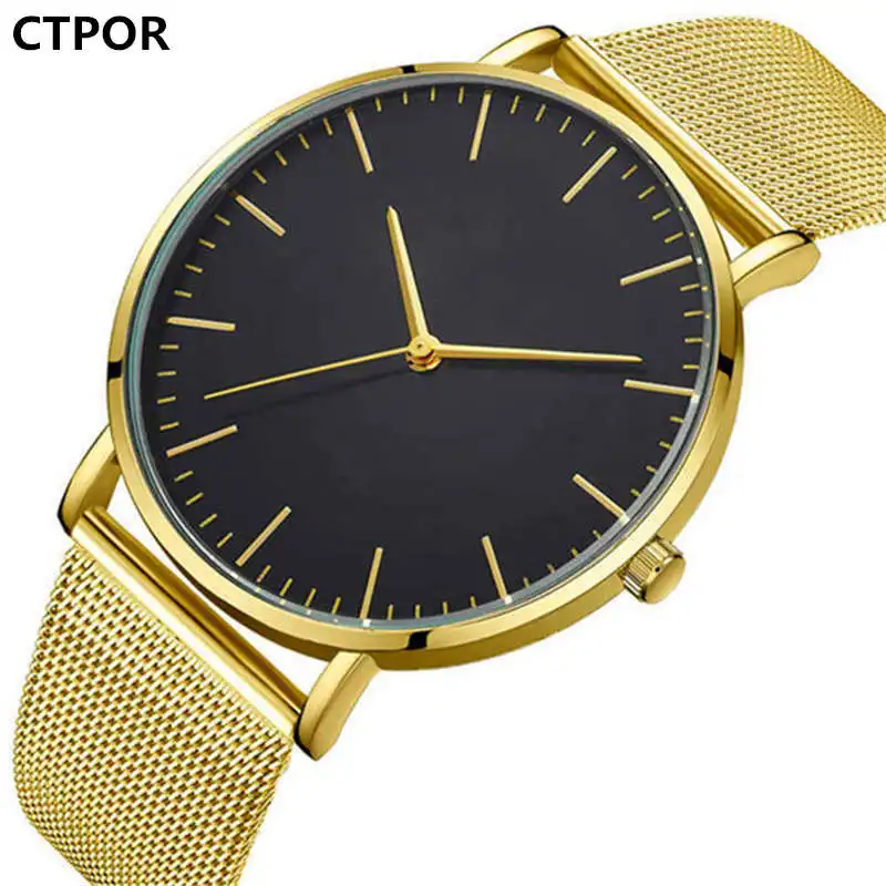 

Ctpor Waterproof Men Watches Ultra-thin Stainless Steel Male Watch Gold Shock Resistant Japan Movement Quartz Clock High Brand A