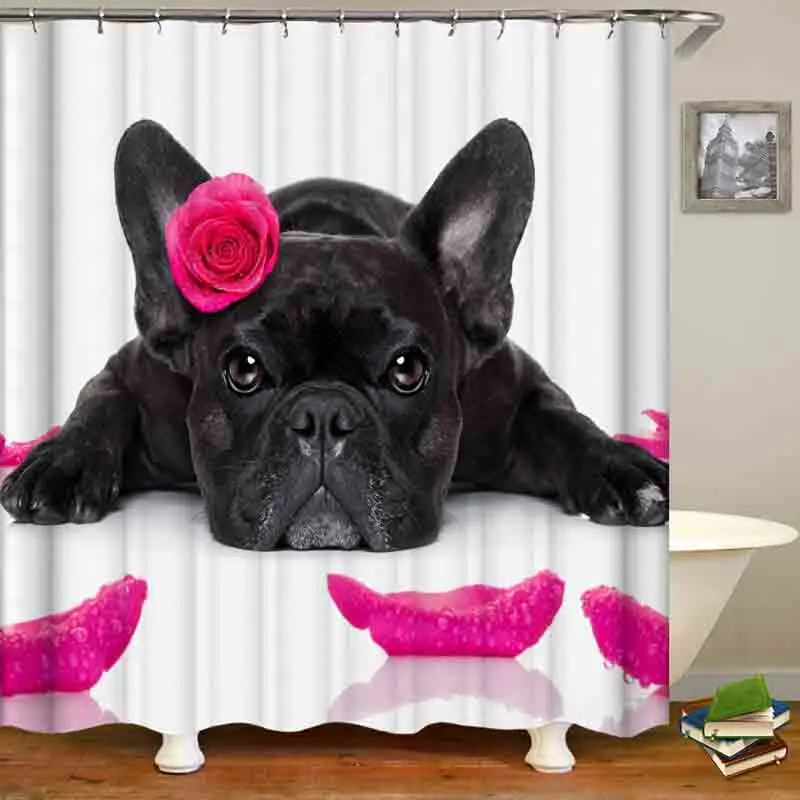 

Puppy Dog Rose Pattern Print shower curtains 3D bathroom shower curtains fabric waterproof shower curtain funny shower curtain