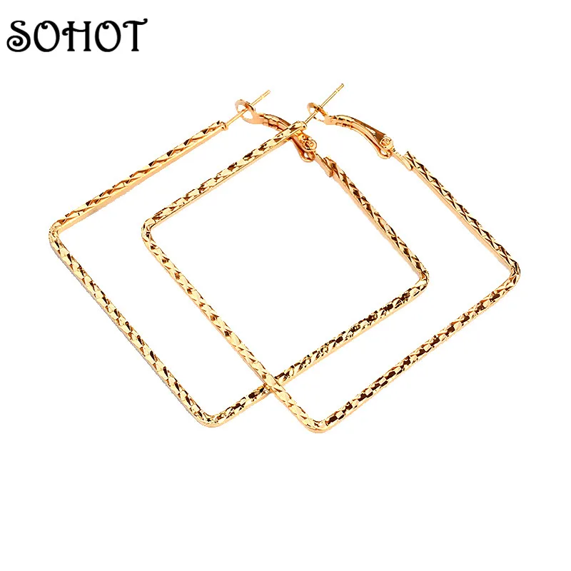 SOHOT уникальный дизайн женские ювелирные изделия золотой цвет металла текстурированные большие квадратные серьги-кольца вечерние модные аксессуары