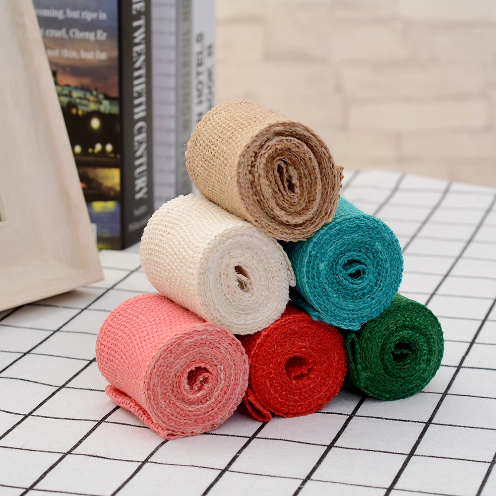 2meter * 6cm candy color Burlap Ribbon roll Gift Linen DIY Wrapping