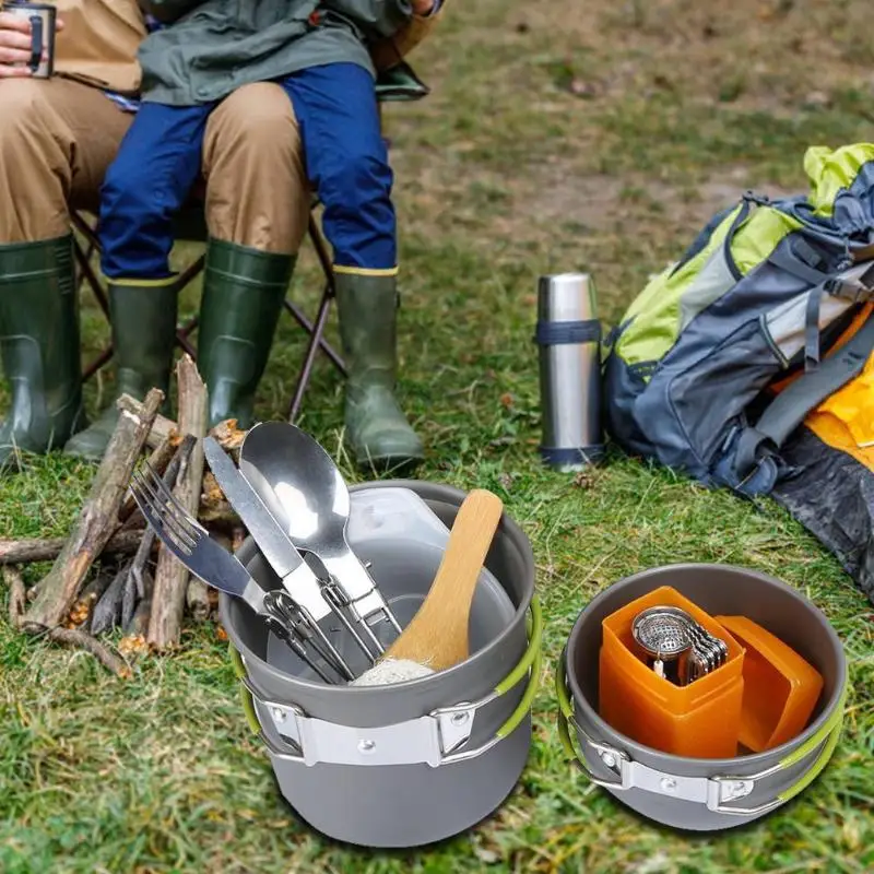 Набор посуды для кемпинга на открытом воздухе, алюминиевые инструменты для пикника и путешествий на 1-2 человека