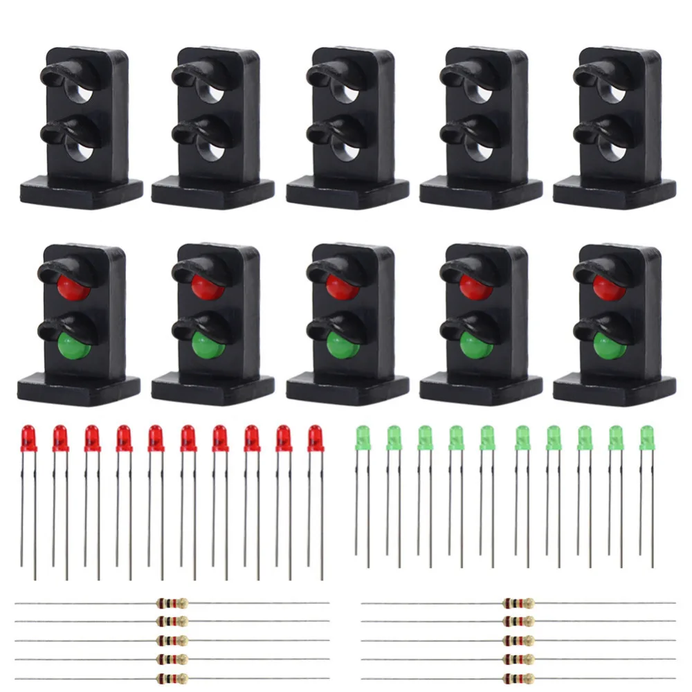 

JTD19 10 sets Target Faces With LEDs Railway Dwarf Signal HO OO Scale 2-light Ground Signals Traffic Light Red/Green