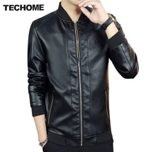 Techome Новая модная мужская куртка со стоячим воротником из искусственной кожи мужские кожаные куртки повседневная верхняя одежда Jaqueta Couro для мужчин плюс размер 4XL