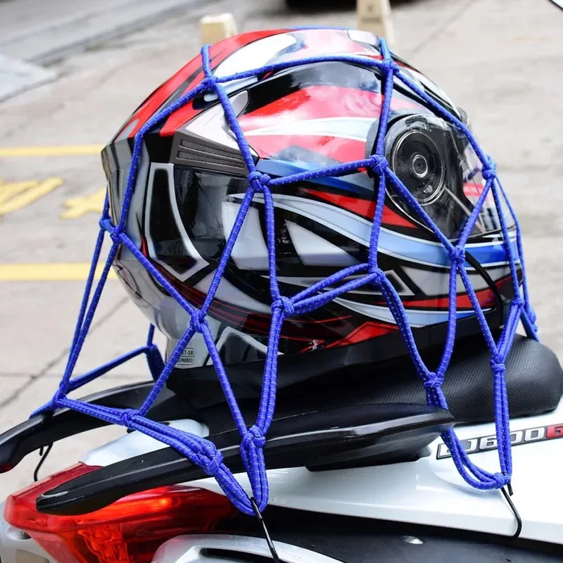 

Cool 40 x 40cm Motorcycle Helmet Holder Reflection Mesh Net Bag Heavy-Duty 6 hooks Hold down Luggage Net Cargo Bungee Rope