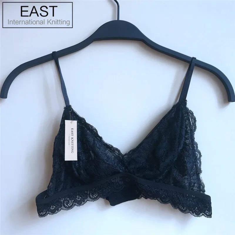 

EAST KNITTING ET10 Beautiful Lace Bralette Floral Lace Bra Lacy Bralette Wavy Hem Scalloped Bralette Strap Lingerie Crop Top
