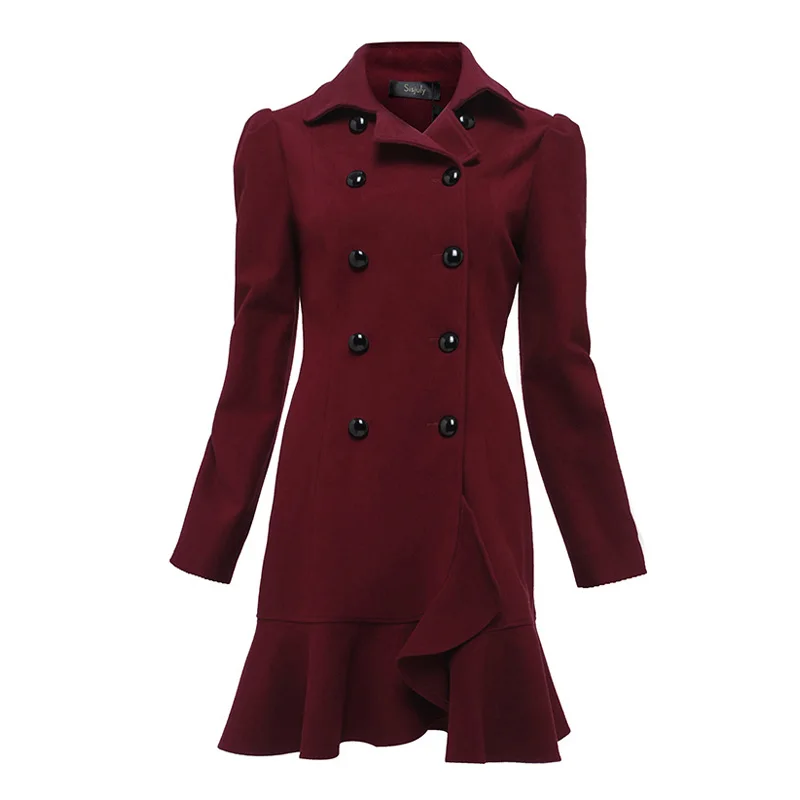 Sisjuly Double Breasted Female Elegant Coats Fall Winter Wool Blends