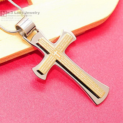 GOKADIMA Библейское Писание Крест Ожерелье для мужчин нержавеющая сталь ювелирные изделия 4 цвета крест кулон, подарок вечерние WP406