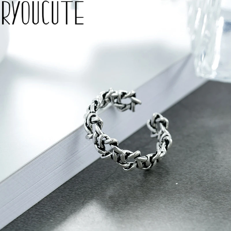 

Fashion Real 925 Sterling Silver David Star Rings for Women Wedding Jewelry Punk Retro Antique Adjustable Size Finger Big Ring