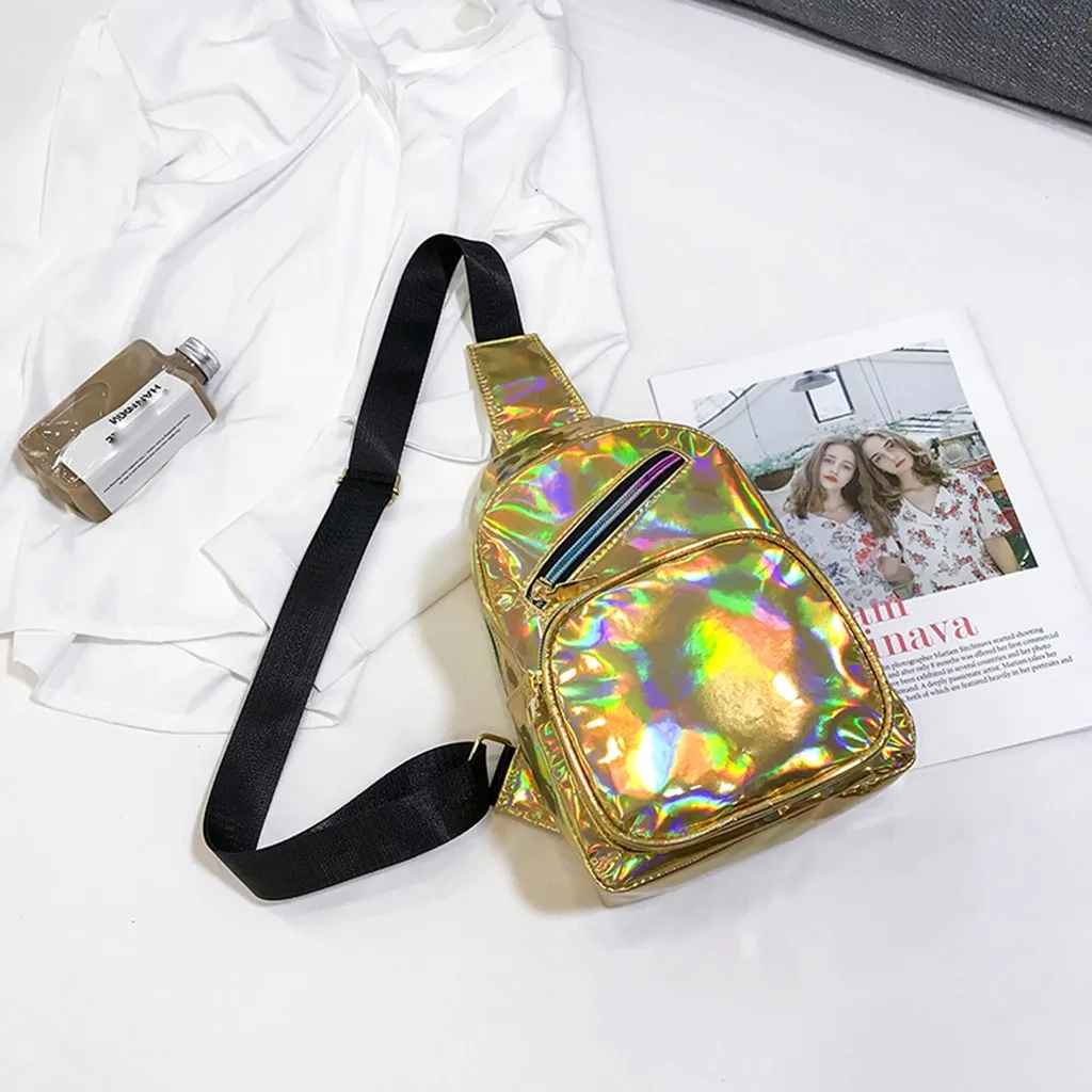 Голографическая нагрудная сумка для телефона сумки через плечо для женщин Яркая сумка через плечо Сумочка лазерная сумка через плечо для подростков