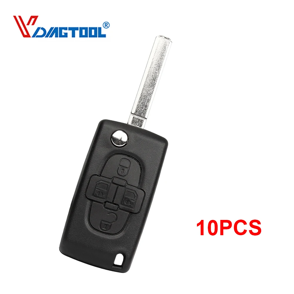 

10pcs Flip Car key Shell For Peugeot 4 buttons Car key Shell Key Fob Case Blank With battery place CE0536 without groove blade