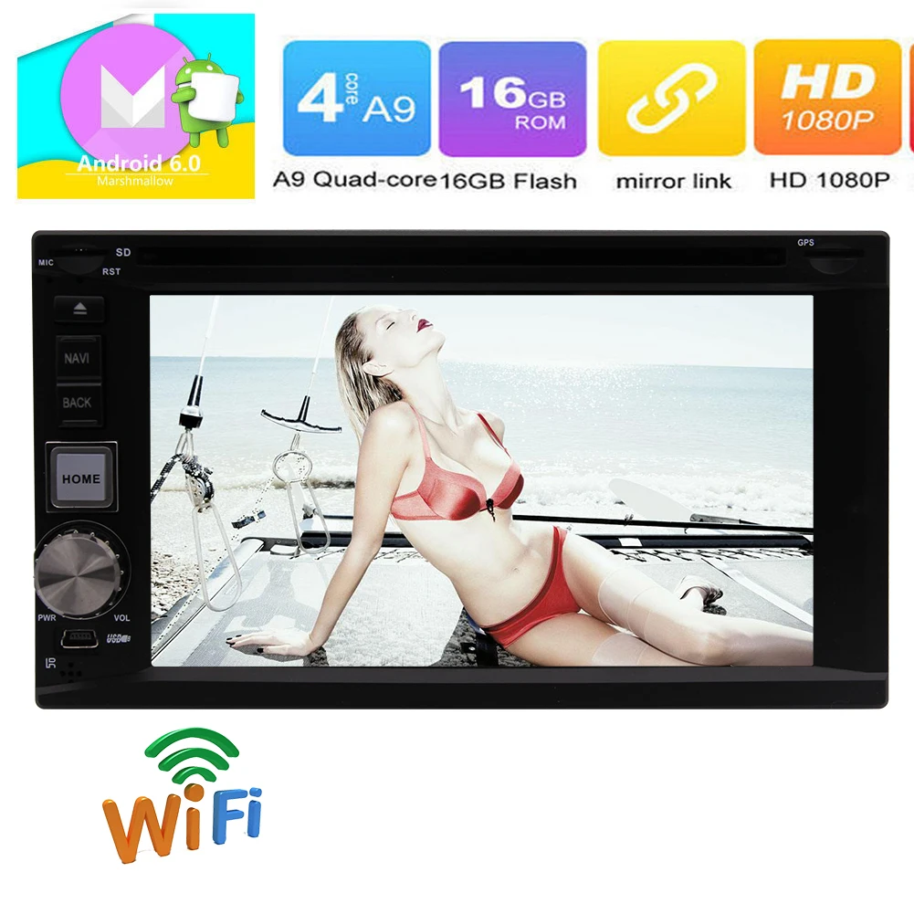 Discount 6.2" Android 6.0 Car GPS Navigation Stereo Muti-Media Radio Auto Stereo Bluetooth DVD Player Quad Core for Universal Double 2din 3
