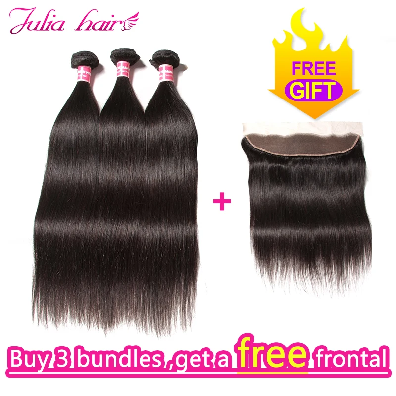

Ali Julia Hair Buy 3 Bundles Get One Frontal Brazilian Straight Hair Bundles With Frontal, Frontal Is Free ,Remy Human Hair